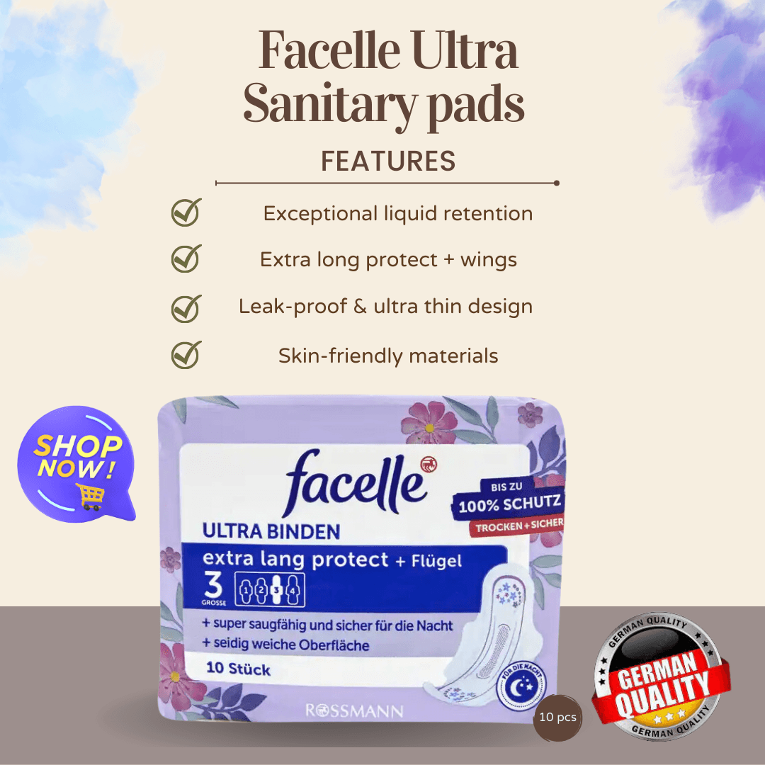 Facelle Ultra Pads, extra-long protect + wings - Pack of 10 - Cosmewa