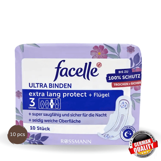 Facelle Ultra Pads, extra-long protect + wings - Pack of 10 - Cosmewa
